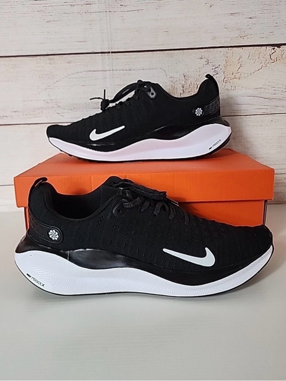Nike Black & White Knit Running Sneakers with Swoosh